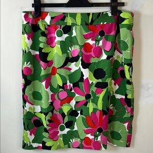 Talbots Skirt Silk Knee Length Pencil Stretch Floral Green Pink‎ Women’s size 18